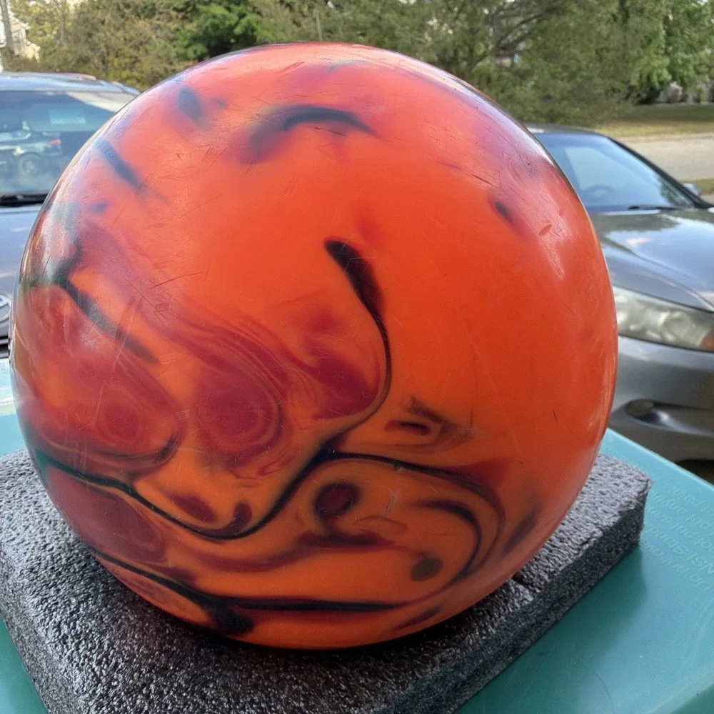 Columbia 300 Drilled 15lb Bowling Ball Red Black Orange Swirl Made In USA
